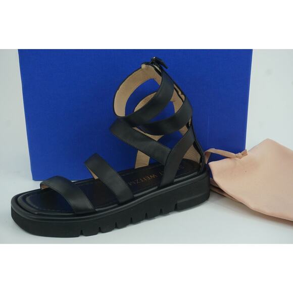 Stuart Weitzman Black Gala Lift Gladiatior Strappy Sandal SZ 37 $495 Lug Sole - Picture 1 of 11